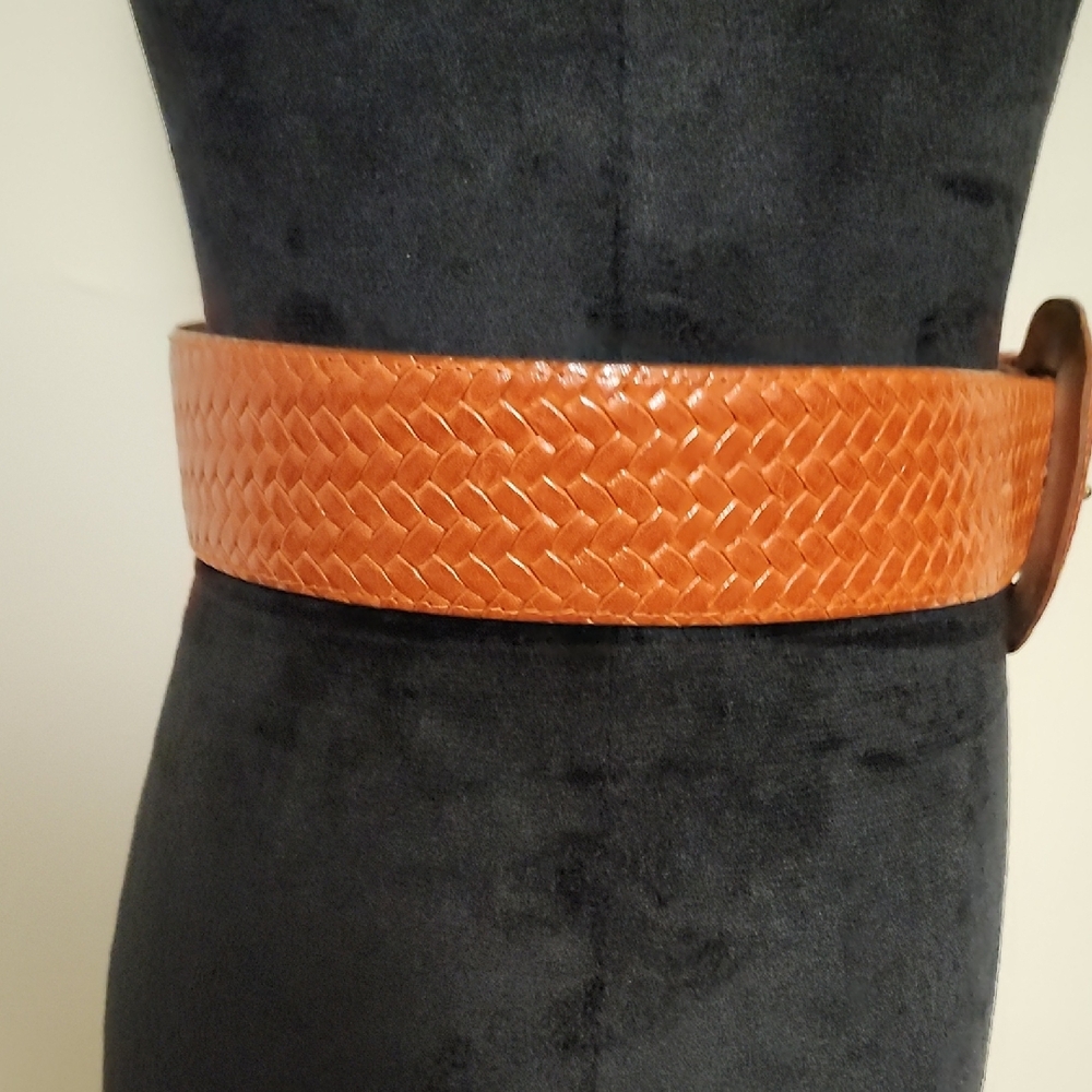 Ports 1961 Vintage 90s Woven Calfskin Leather Belt Orange Boho XS/S - Picture 4 of 12